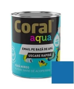 Email pentru lemn/metal, Coral Aqua, interior/exterior, pe baza de apa, albastru safir, 0.6 L