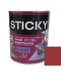Vopsea alchidica pentru lemn/metal, Sticky, interior/exterior, rosu oxid, 0.75 L