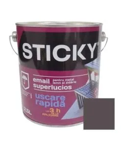 Vopsea alchidica pentru lemn/metal, Sticky, interior/exterior, maro ciocolatiu, 2.5 L